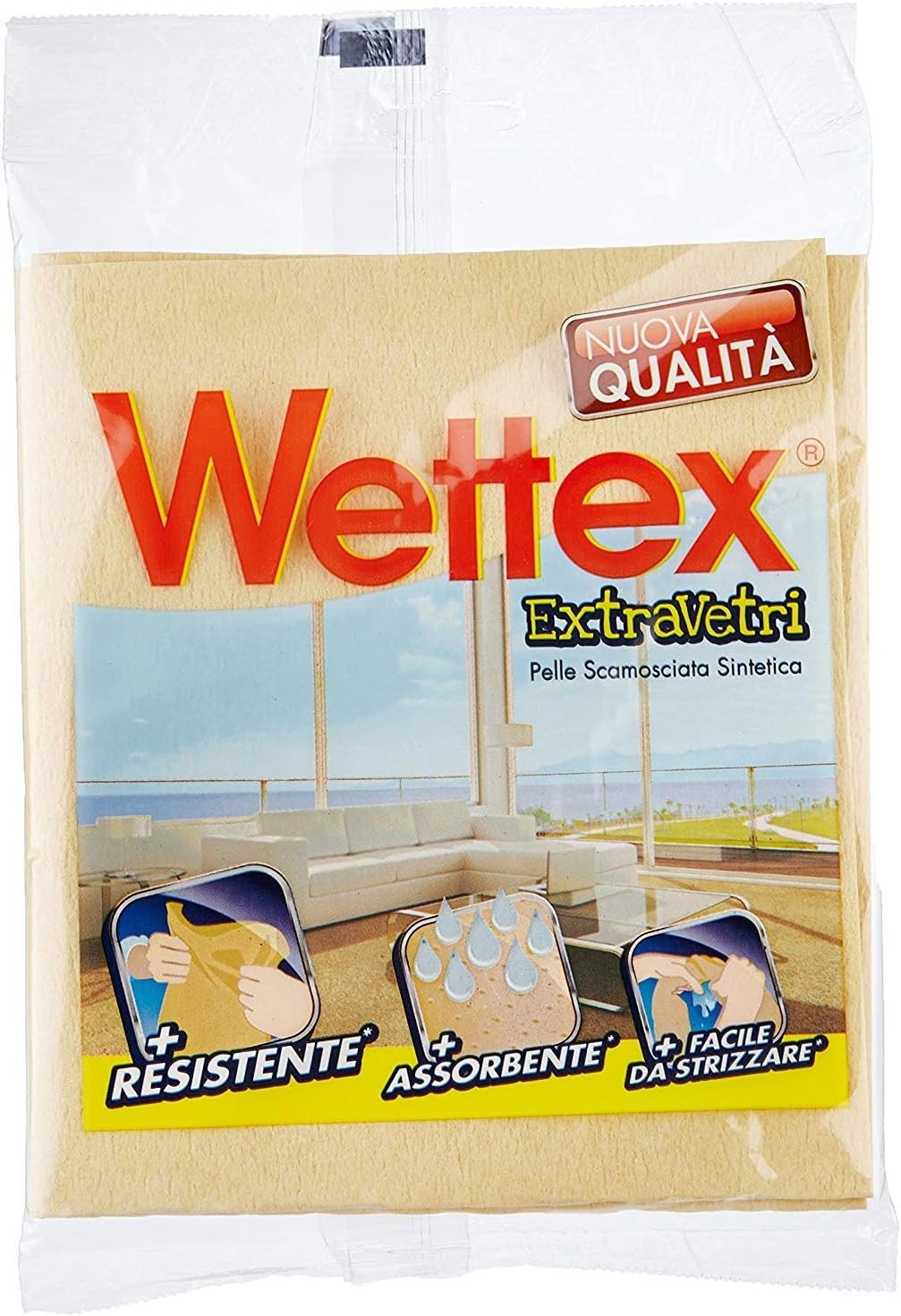 WETTEX EXTRA VETRI 40x35 cm PANNO PELLE SCAMOSCIATA SINTETICA RESISTENTE