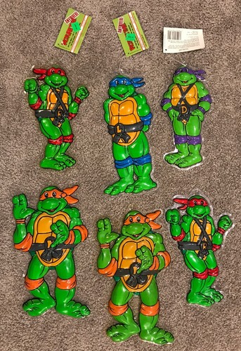 Vintage Teenage Mutant Ninja Turtles Plastic Wall Hangers Lot Of 6
