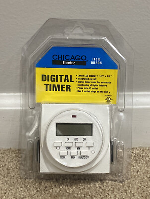 Chicago Electric Large LCD Display Digital Timer Clock Operated Switch Indoor 