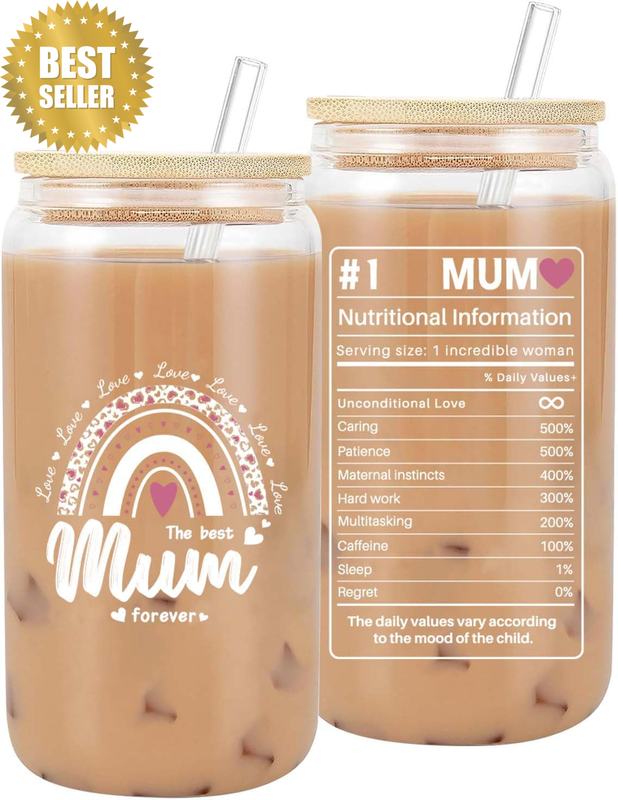 Gifts for Mum – Mother Gifts, 16 Oz Glass Cup, Mum Mug, Perfect for Mothers Birt