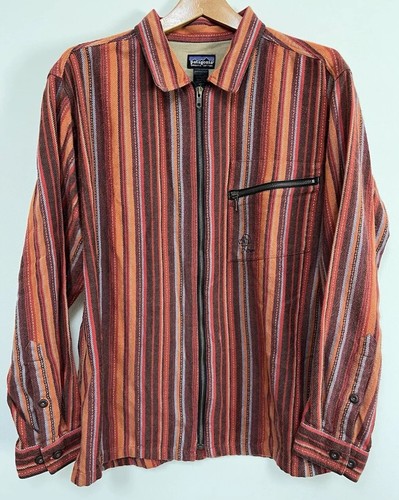 ジャケット・アウター patagonia XL 00s rhythm full-zip shirt Patagonia Y2K Fall Rhythm Orange Organic Striped Full Zip