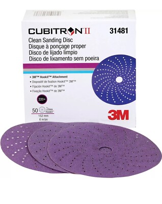 3M 31481 6'' 220+ Grade Cubitron II Clean Sanding Hookit Abrasive Discs 50/Box*