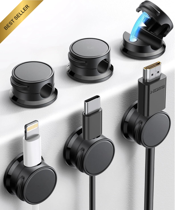 6 Pack Magnetic Cable Clips [Cable Smooth Adjustable] Cord Holder, under Desk Ca