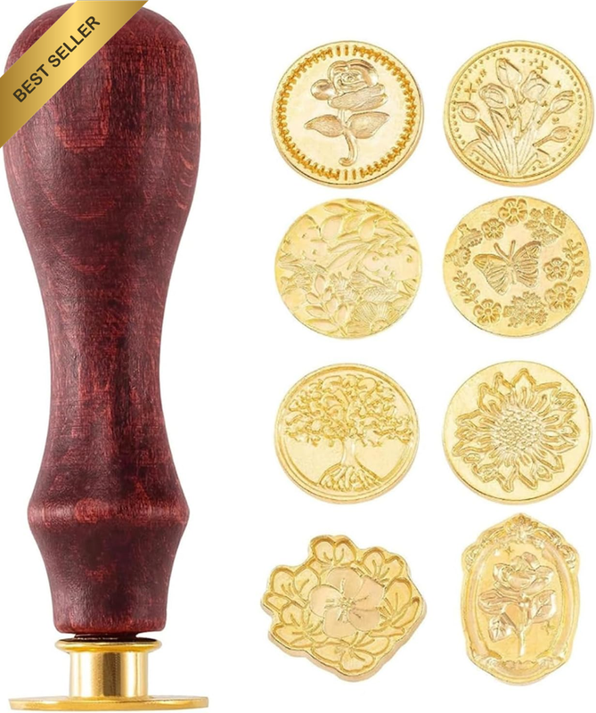 9 Pcs Wax Seal Stamp Kit with Removable Wooden Handle, Vintage Sealing Wax Stamp
