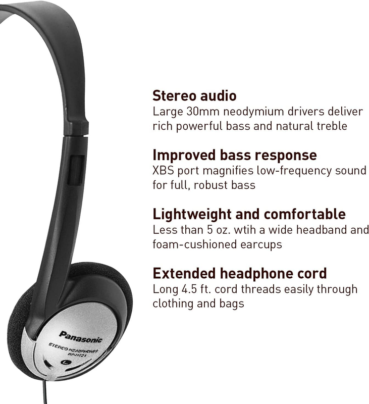 Panasonic Headphones On-Ear Lightweight with XBS RP-HT21 (Black & Silver)