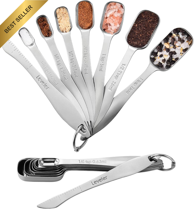 18/8 Heavy Duty Stainless Steel Metal Measuring Spoons Set for Dry or Liquid, Fi