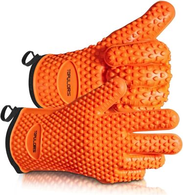 Set of BBQ Smoker Max Heat Resistant Grill Gloves Silicone Oven Mitts Washable