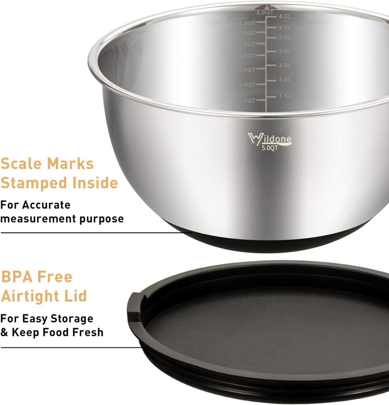 Mixing Bowls with Airtight Lids Set, 5PCS Stainless Steel Nesting Bowls for Kitc