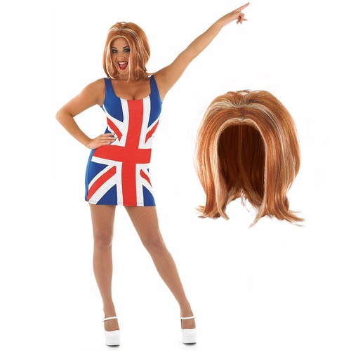 WIG ME UP Perücke Damen – UK Flagge Union Jack, Lange Locken In Blau-weiß-rot Für Karneval & Party