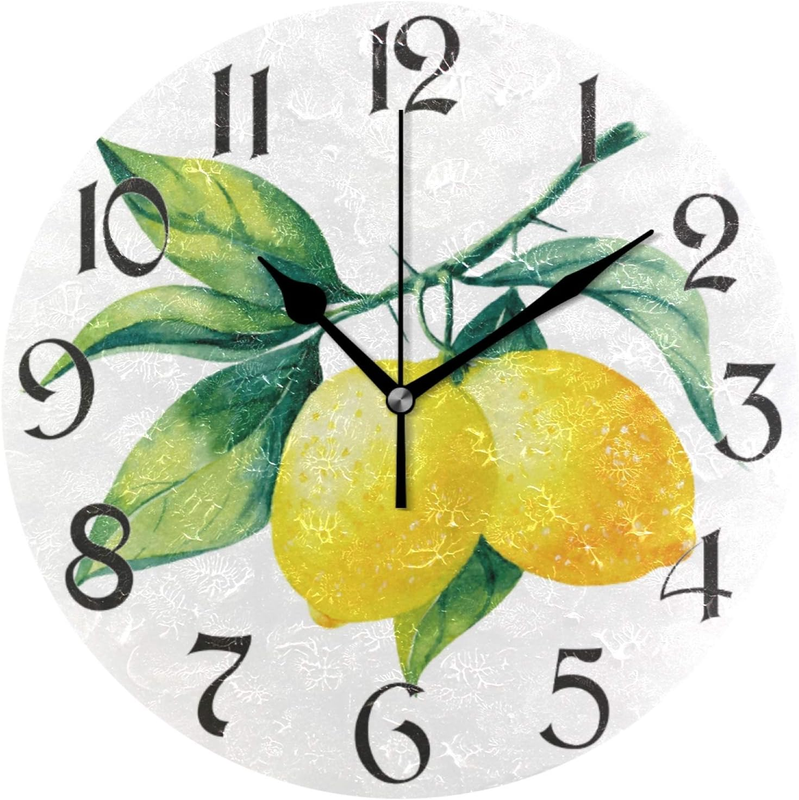Lemon Yellow Fruits Wall Clock round - Non-Ticking Desk Cloc