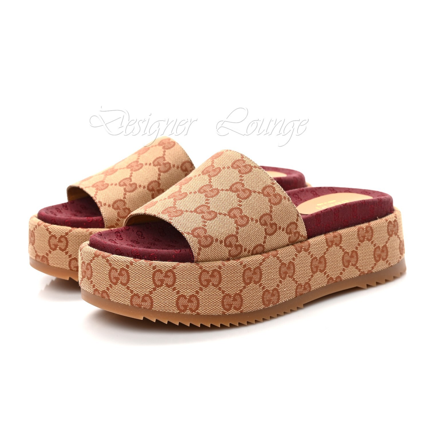 Pre-owned Gucci Angelina Gg Beige Monogram Platform Slide Sandals Size Eu 38 Us 8