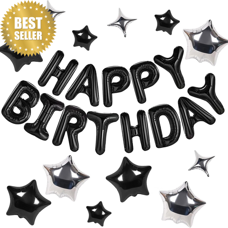 Black Happy Birthday Balloons Banner Set