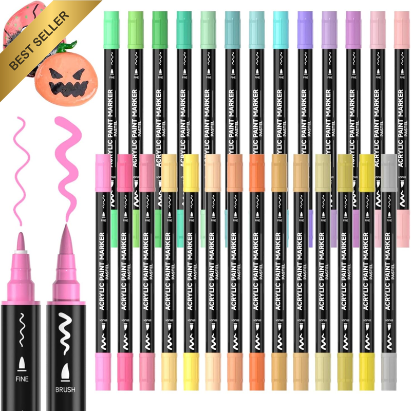 28 Pastel Acrylic Paint Pens Dual Brush Fine Tip Stone Ceramic Wood