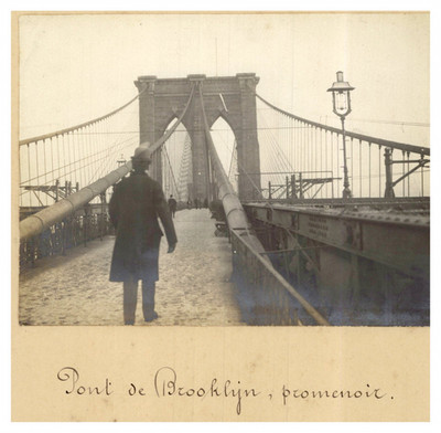 USA, New York, Pont de Brooklyn, Promenoir en hiver, Tirage vintage, ca.1900 USA