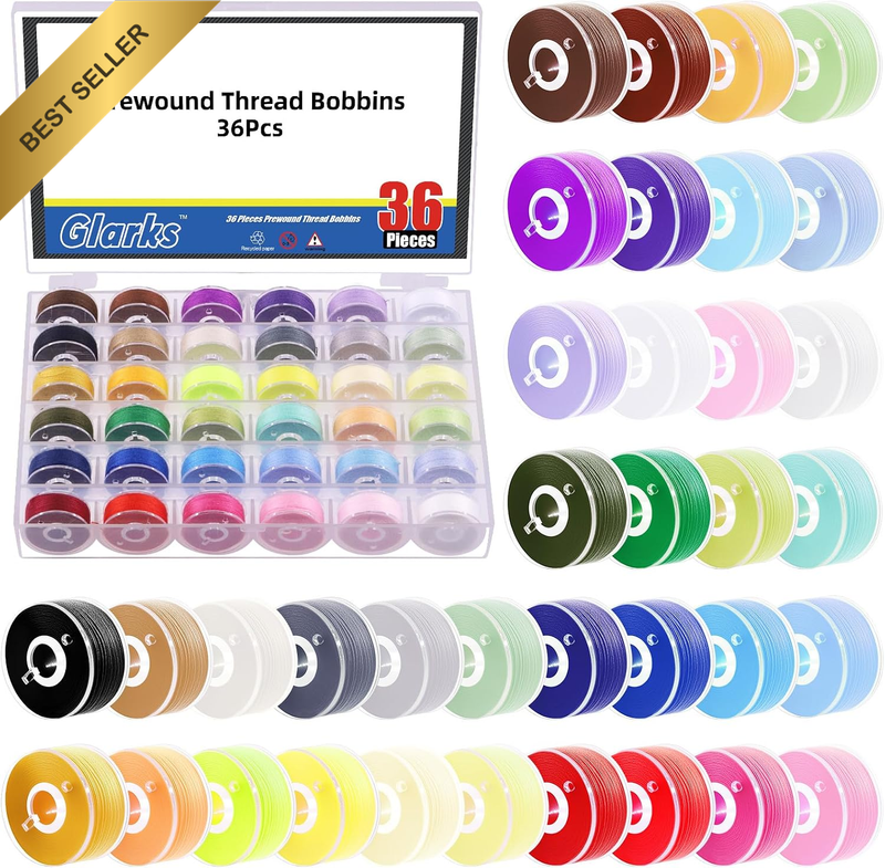 36Pcs Prewound Bobbins Sewing Thread Kit, 36 Colors Prewound Bobbin Thread with