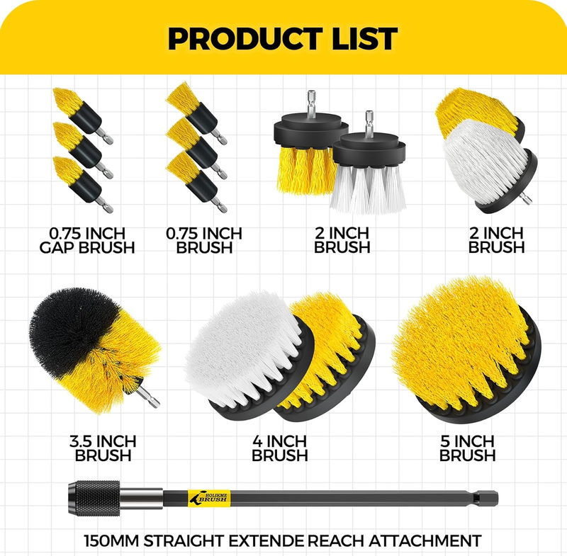 15Piece Drill Brush Attachments Set, Power Scrubber Brush with Extend Long Attac