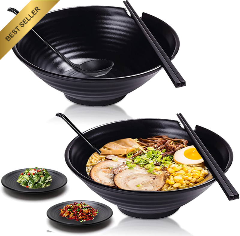 Large Ramen Bowl Set, 2 Ramen Bowl with Chopsticks, Soup Spoons & Saucers, Japan