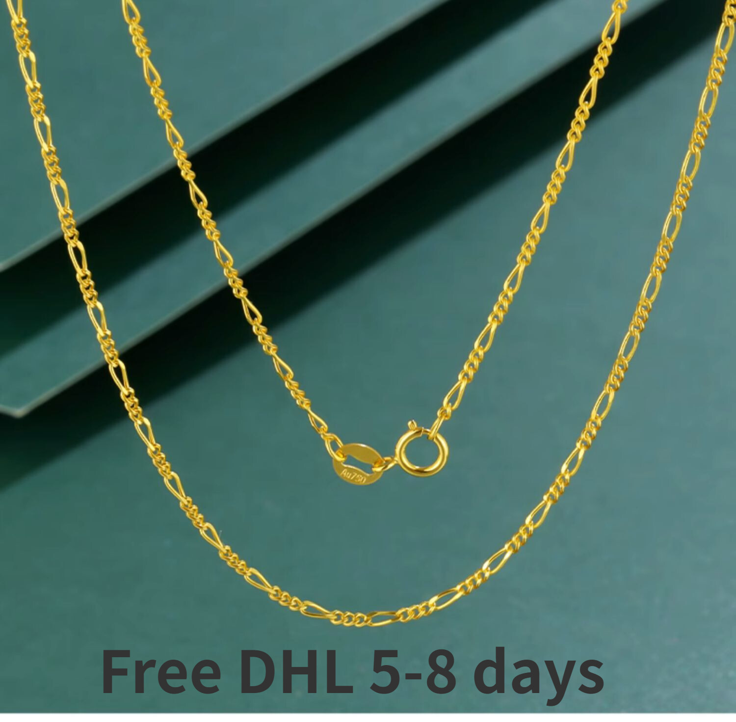 Real Pure AU750 18K Yellow Gold Solid Chain 1.4mm Link