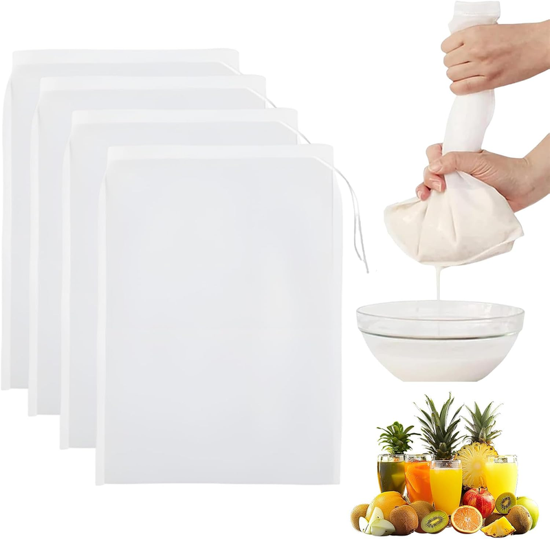4Pcs Nut Milk Bag, Reusable Cheese Cloths for Straining, Fine Mesh Cheesecloth f