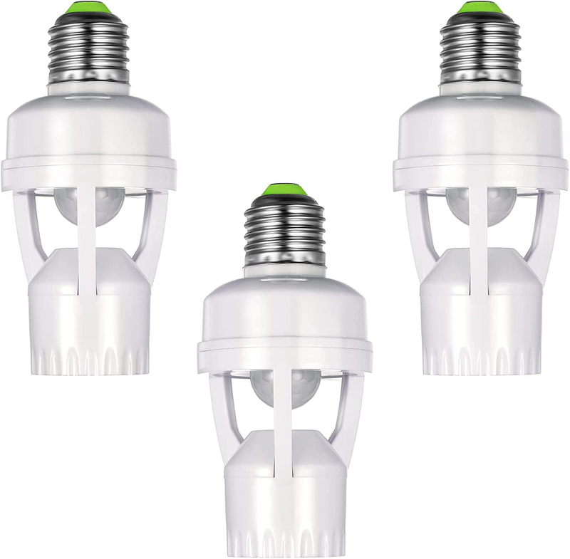 3 Pieces Light Bulb Motion Sensor Socket Smart Screw with E26/E27 Motion Control