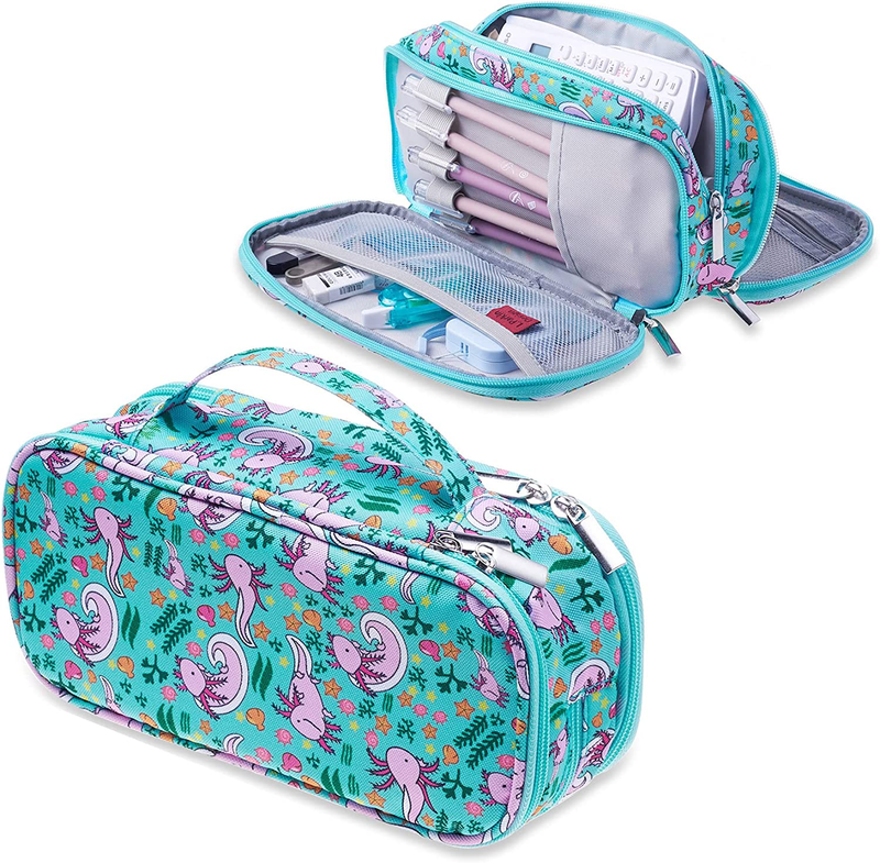 Axolotl Pencil Case Large Capacity Canvas 3 Layer Kawaii Makeup Bag Gift