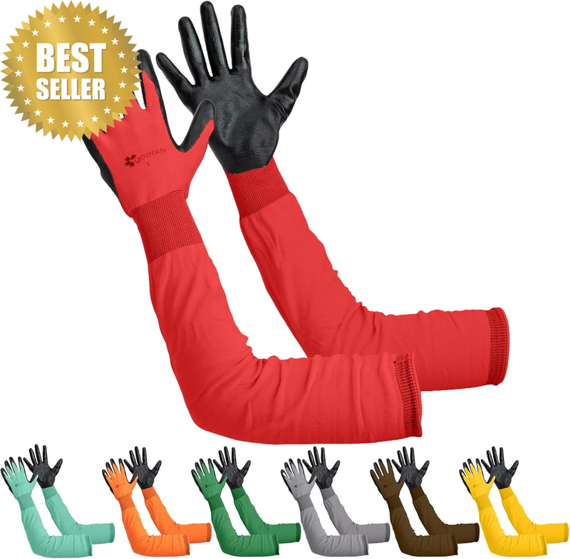 Long Garden Gloves for Women & Men – Nitrile Coated Long Sleeve Gardening Gloves