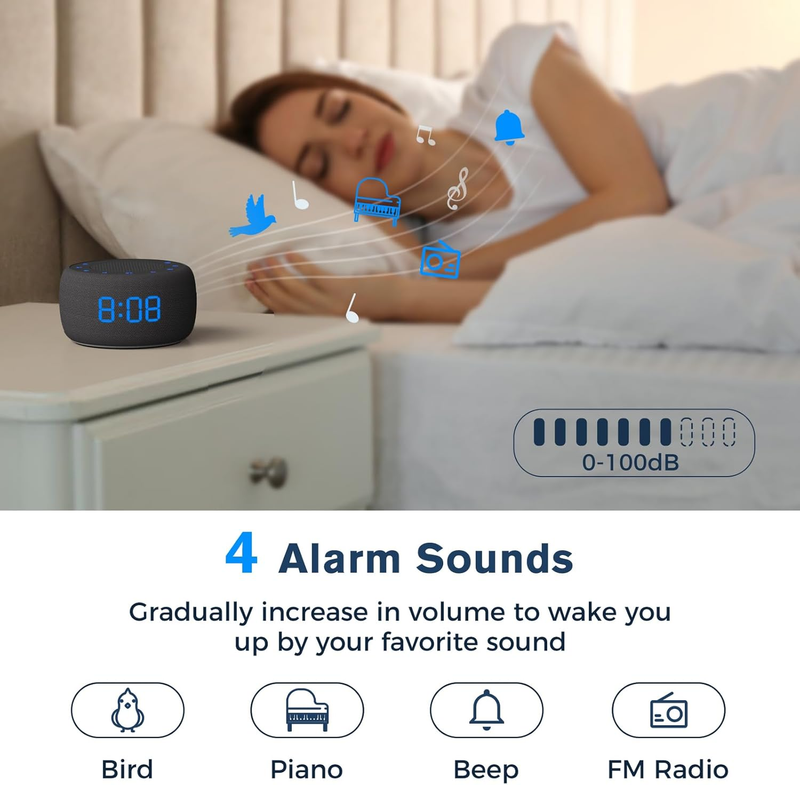 Bluetooth Speaker Alarm Clock with FM Radio - High Fidelity Sound, Full Range Di