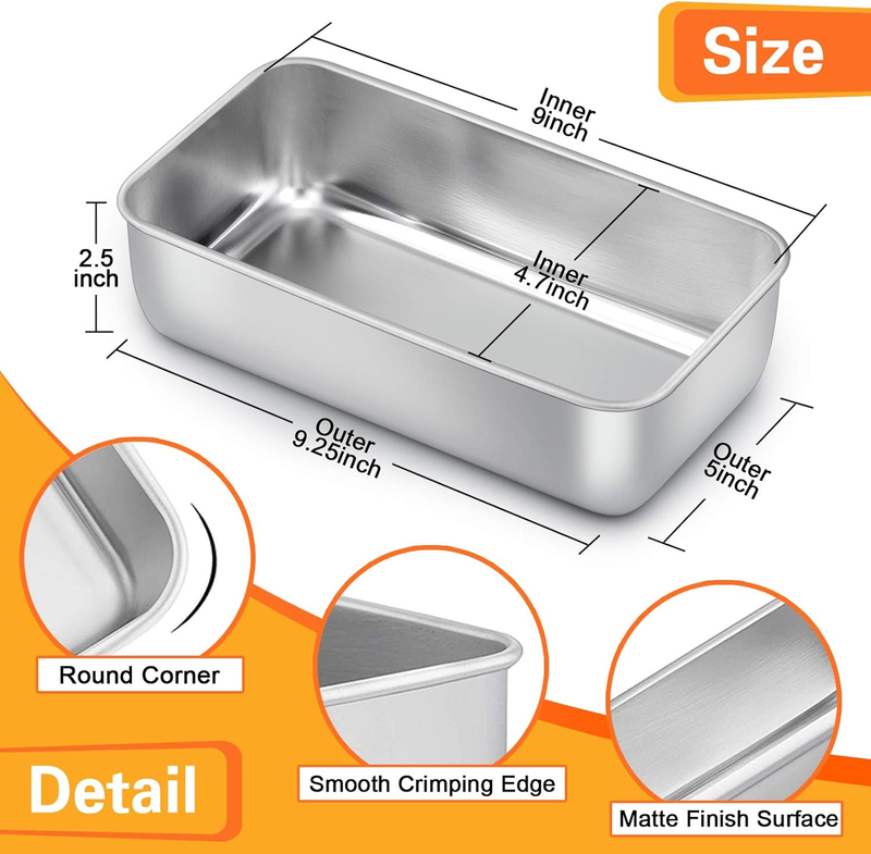 Loaf Pan for Baking Bread, 9 x 5 Inch Stainless Steel Baking Loaf Pans, Metal Ba