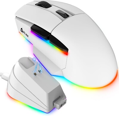 KLIM Blaze X RGB Rechargeable Wireless Gaming Mouse w/Dock, 12K DPI, White