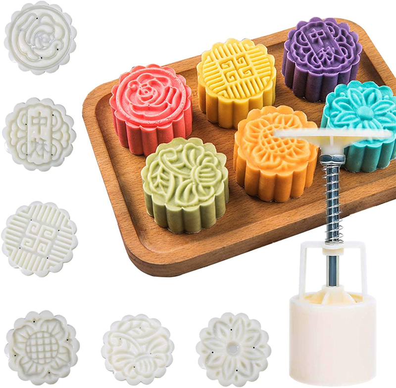 Moon Cake Mold 6 PCS, Mid Autumn Festival DIY Hand Press Cookie Stamps Pastry To