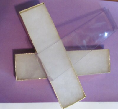 Gold Foil Clearview Gift Jewelry Boxes (10) 8'' x 2'' x 1'' Cardboard Cotton Filled