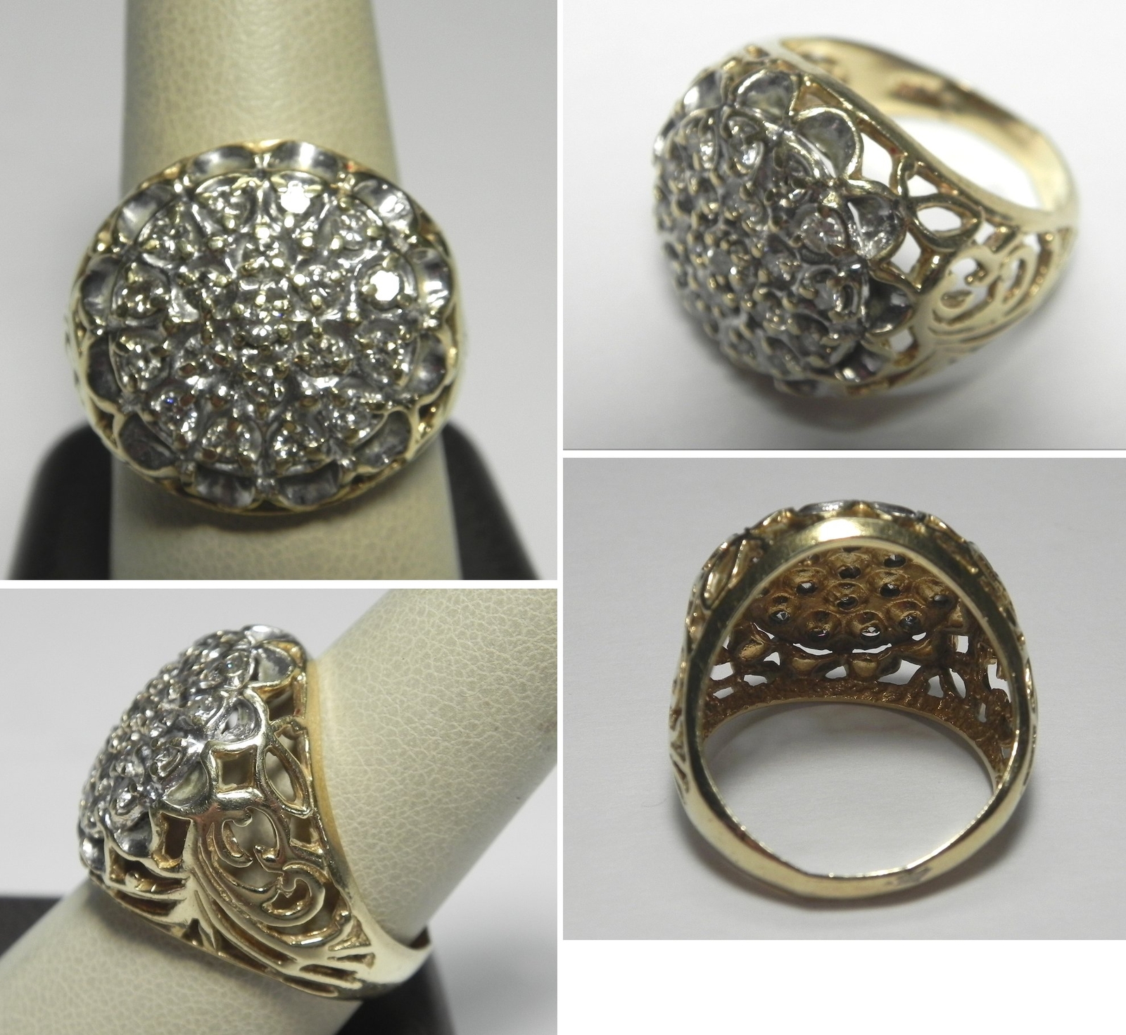 金トレジャー4枚セット V456 Estate Solid 10K Yellow Gold & White Gold Diamond Gents