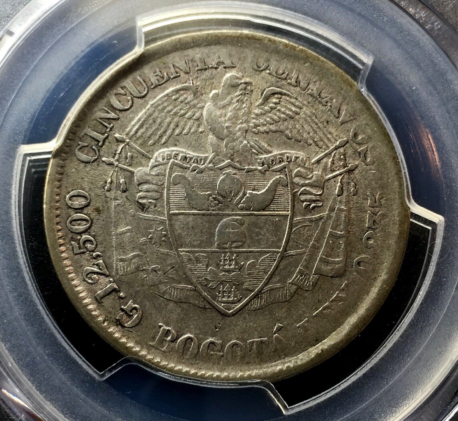 SILVER REALES 50 CENTAVOS BOGOTA (Colombia) YEAR : 1907 NGC VF-35!!