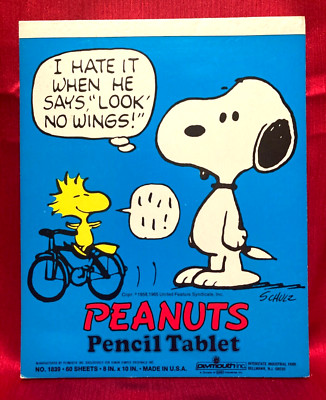 NEW VINTAGE PEANUTS 8'' x 10'' PENCIL TABLET with SNOOPY & WOODSTOCK