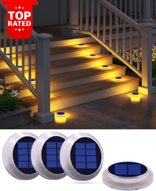 Solar Deck Lights 4 Pack Waterproof Warm White Outdoor Step Stair Pathway