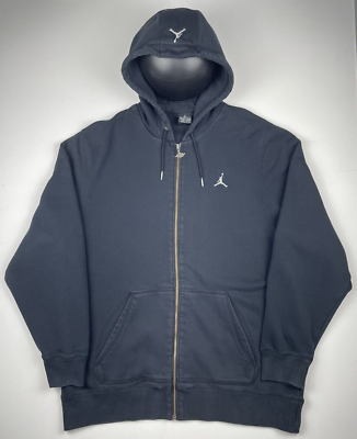 Vintage Jordan Mens Full Zip Hoodie Black White Jumpman Logo Size Large Retro