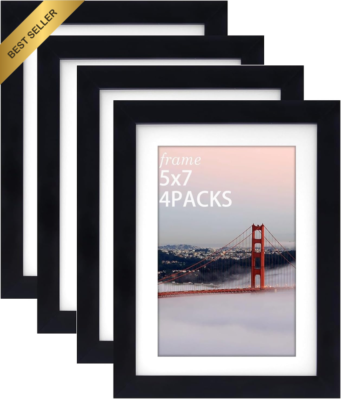 5X7 Picture Frame 4 Pack, Display 4X6 with Mat or 5X7 without Mat, Horizontal &