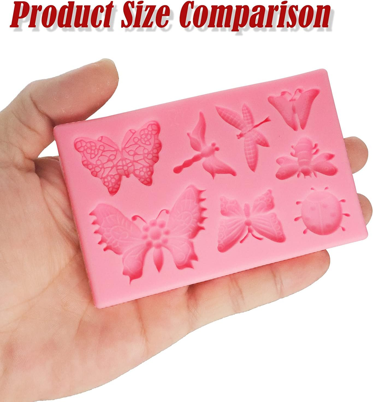 5 Pack Fondant Silicone Molds Set, Mini Butterfly/Flower/Leaves/Rose Silicone Mo