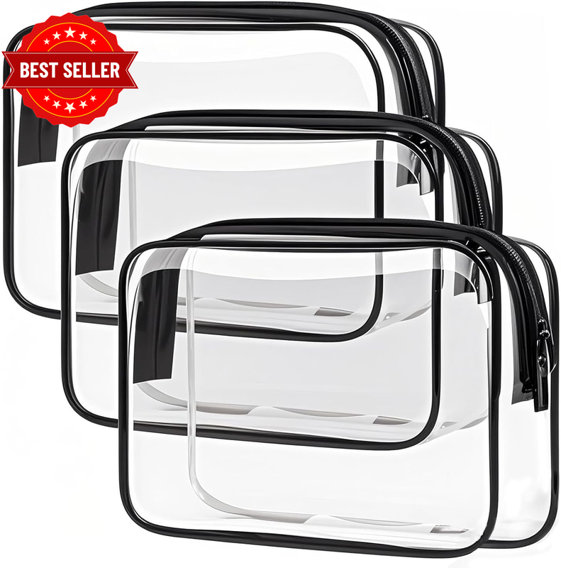 3 Pack Color Clear Toiletry Bag, Waterproof PVC Clear Makeup Bag, Portable Clear