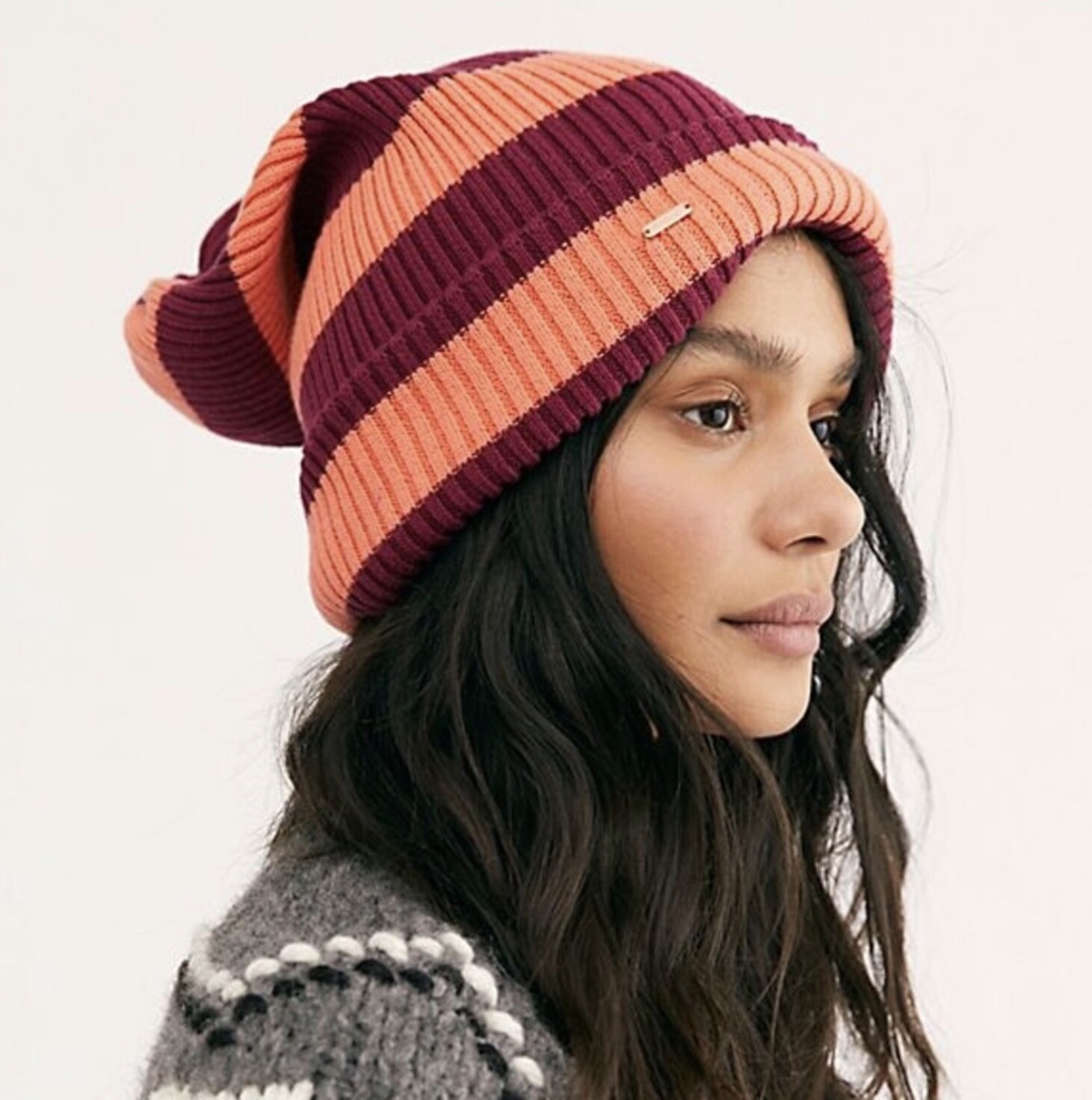

Шапка Free People Шапка-бини Вино Коралловая полоска Хлопок с манжетами O/S НОВИНКА, Оранжевый