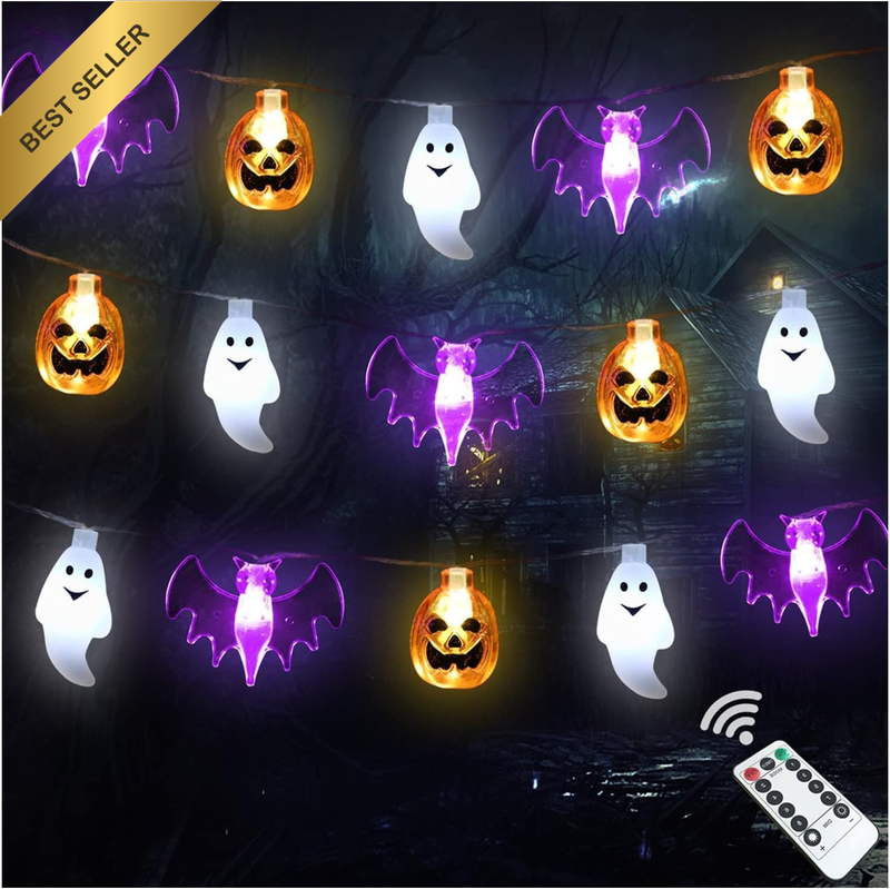 Halloween Lights - 5M 30LED Pumpkin String Lights Battery Operated with Timer 8