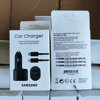 Samsung 45W 2 Ports Super Fast Charging Dual Car Charger with 3A USB-C Cable