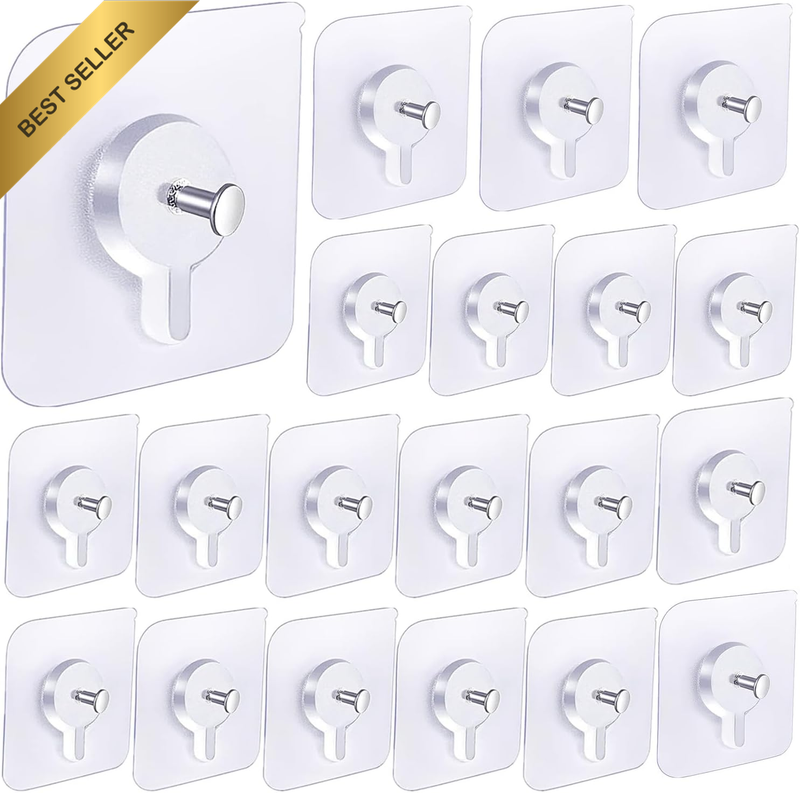 Adhesive Hooks for Wall, Wall Hangers without Nails, Clear Removable and Waterpr