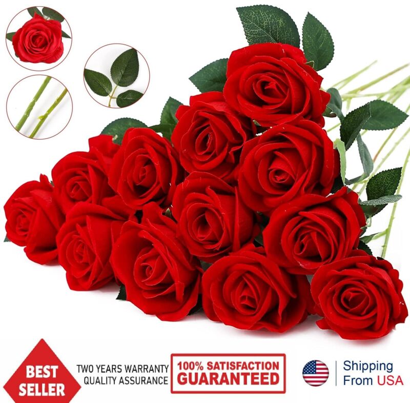 20× Red Silk Roses Artificial Flowers Realistic Bouquet Home Decor Xmas Gifts US