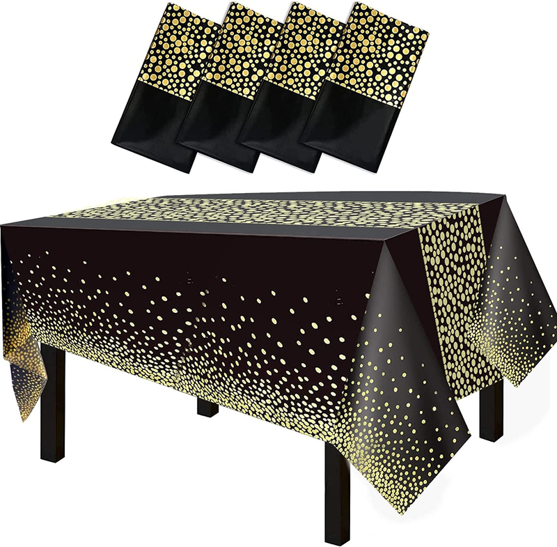 4 Packs 54"X108" Gold Wave Point Black Disposable Plastic Table Cover Waterproof