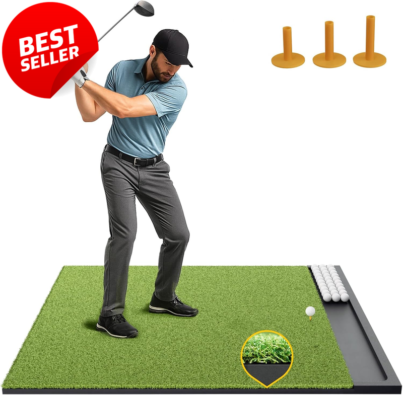 Golf Hitting Mat w Ball Tray 5x4 Ft Thick Turf Indoor Outdoor - US