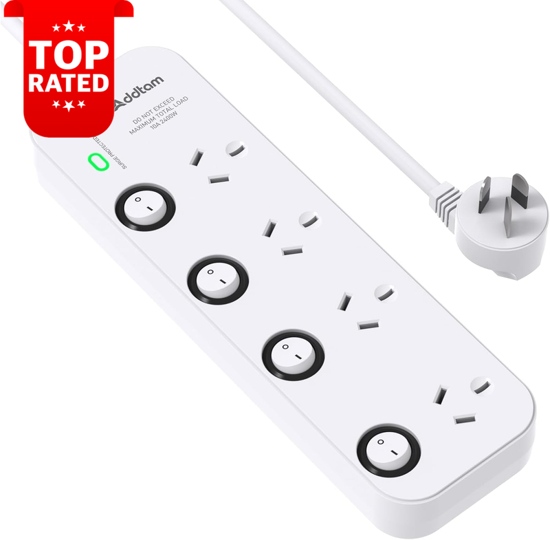 Power Board 4 Switches 3M Extension Cord Home Office Overload Protection