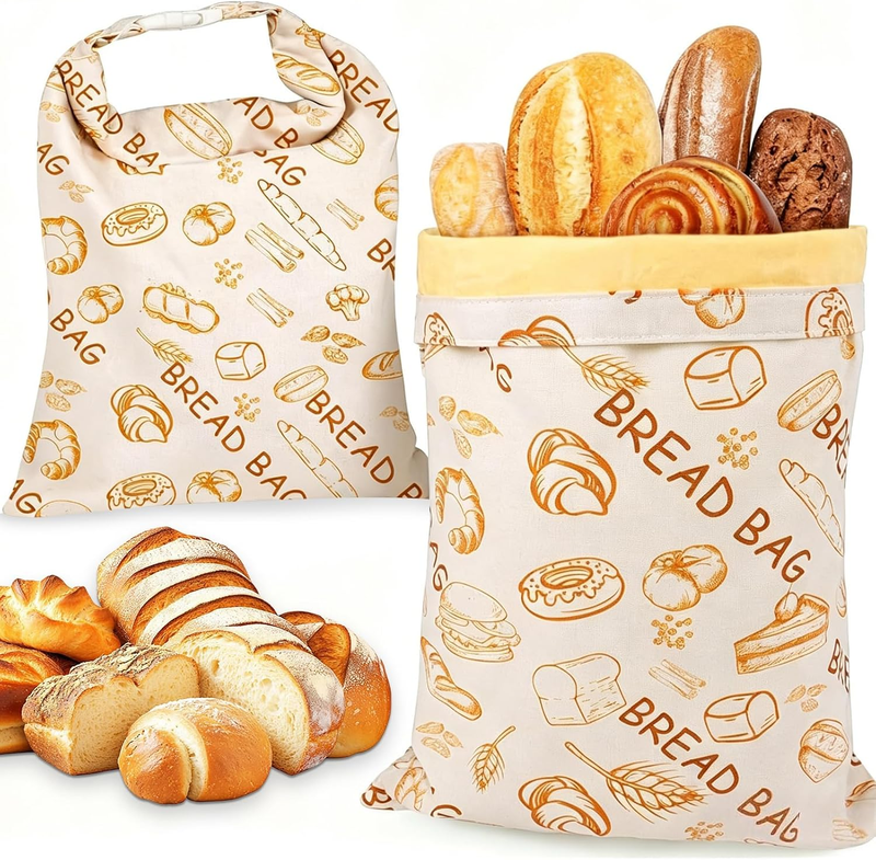 2 Pack Beeswax Bread Bags, Reusable Food Storage Bags for Homemade Bread Baking,