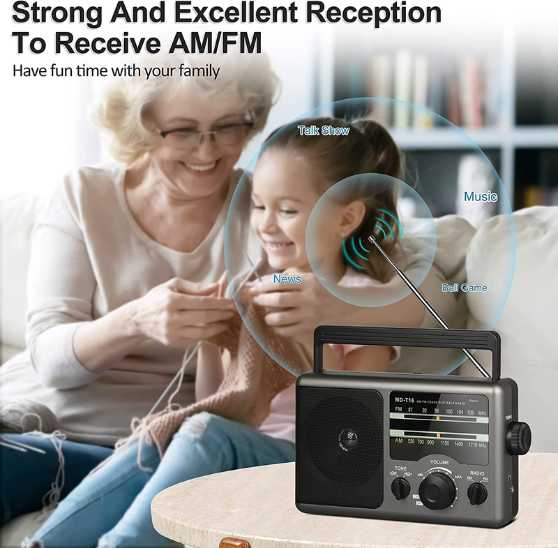AM FM Portable Radio Battery Operated Radio by 4X D Cell Batteries or AC Power T