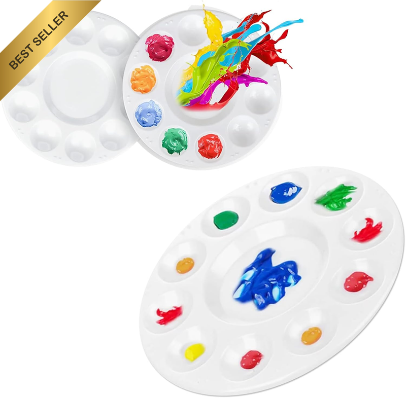 3 Pcs round Plastic Paint Palette, 6.7 Inch Painting Palette Paint Tray Palettes